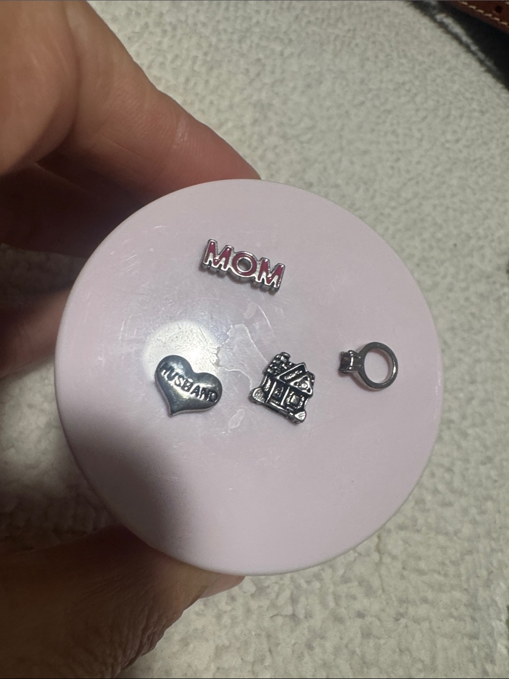 Origami Owl Silver Charm Set with Pink 'MOM' Enamel